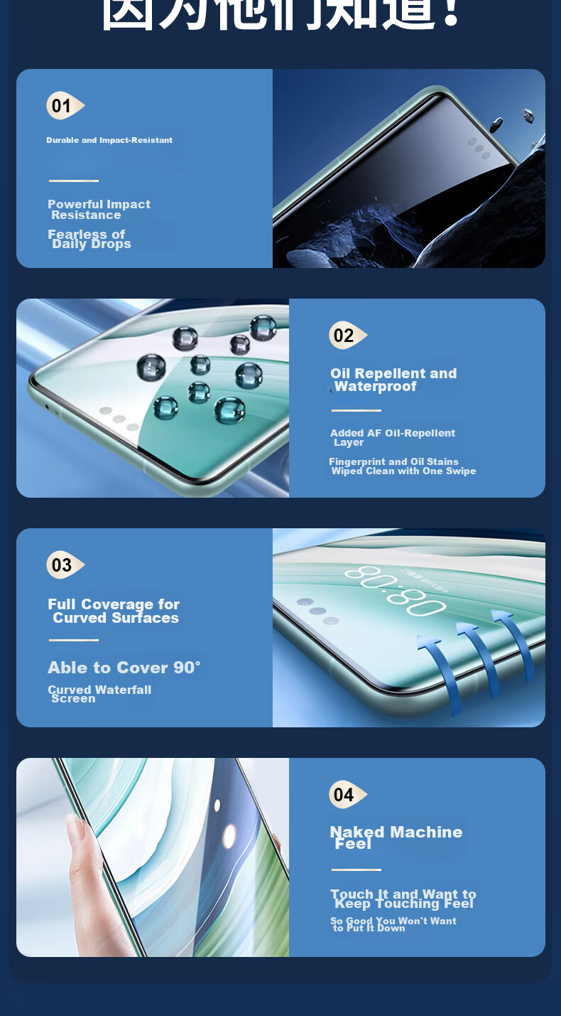 Kulefeng Tempered Glass Screen Protector for Huawei Mate60Pro, Full Adhesive, Curved Glass Film for Huawei Mate60pro+/rs, Full Screen Coverage, Fingerprint Unlock Compatible, Ceramic Backing 2