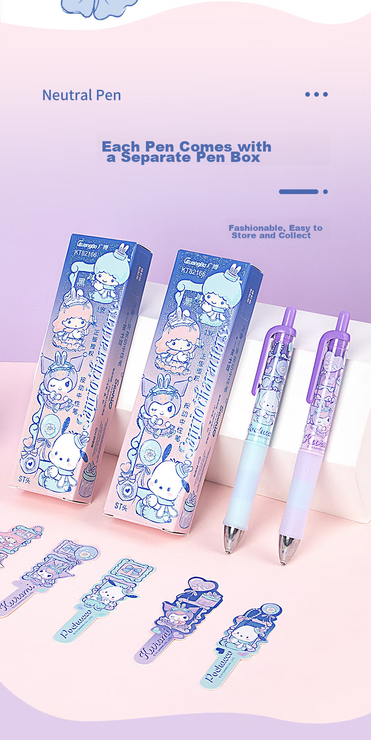 GuangBo & Sanrio Blind Box Pen, Retractable Gel Pen, Acrylic Badge, Black Smooth ST Tip, Exam Pen, Writing Pen, Signature Pen, Stationery Gift, KT82292 4
