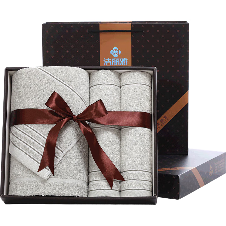 Grace Antibacterial Class A Pure Cotton Bath Towel Set of Three Gift Box, Sports Xinjiang Long-Staple Cotton, Business Company Benefits Annual Meeting