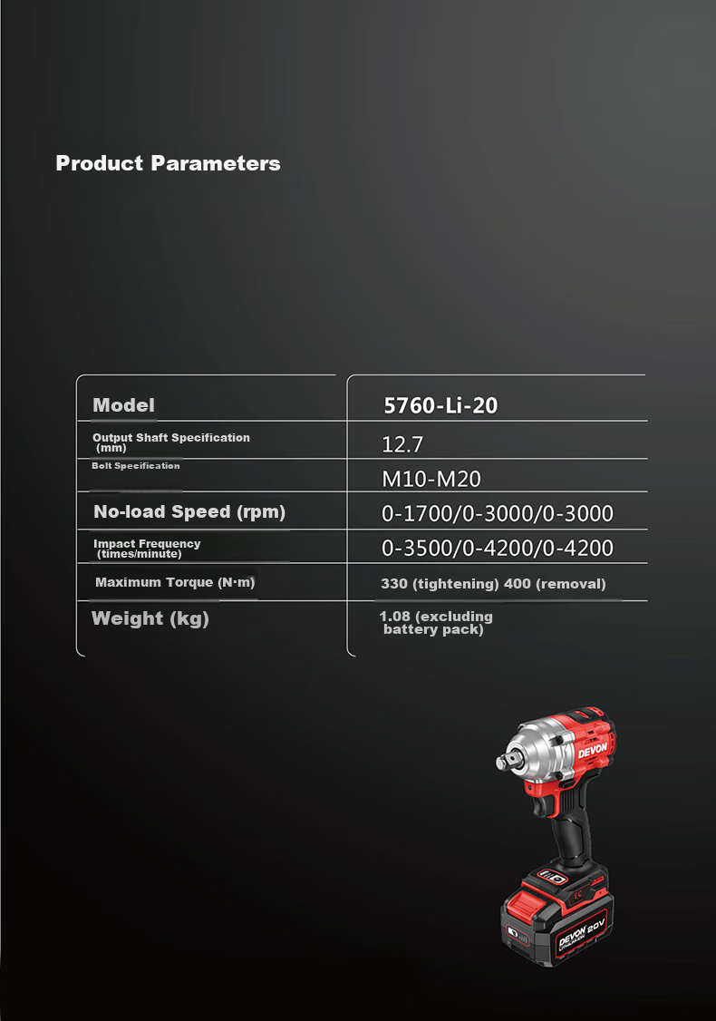 Devon 20V Brushless Electric Wrench, High Torque 5760, Impact Electric Impact Wrench, for Scaffolding Workers And Woodworkers, Single Machine Head 6