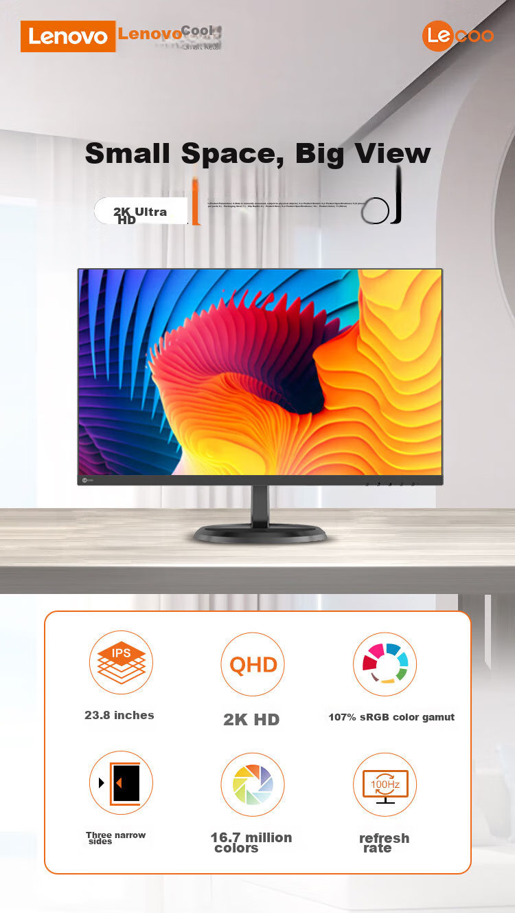 Lenovo Lecoo 27-Inch 2K Monitor with 100Hz Refresh Rate, HDR Technology, Type-C 65W Reverse Charging, Full-Function Height-Adjustable Rotating Stand Office Monitor M2721HL 1