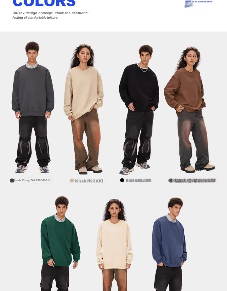 GENIOLAMODE Fleece-Lined Crew Neck Sweatshirt for Men, Autumn And Winter Heavyweight 420G Thick Long-Sleeve Top without Hood, Trendy Style, Dark Gray, 3XL 5