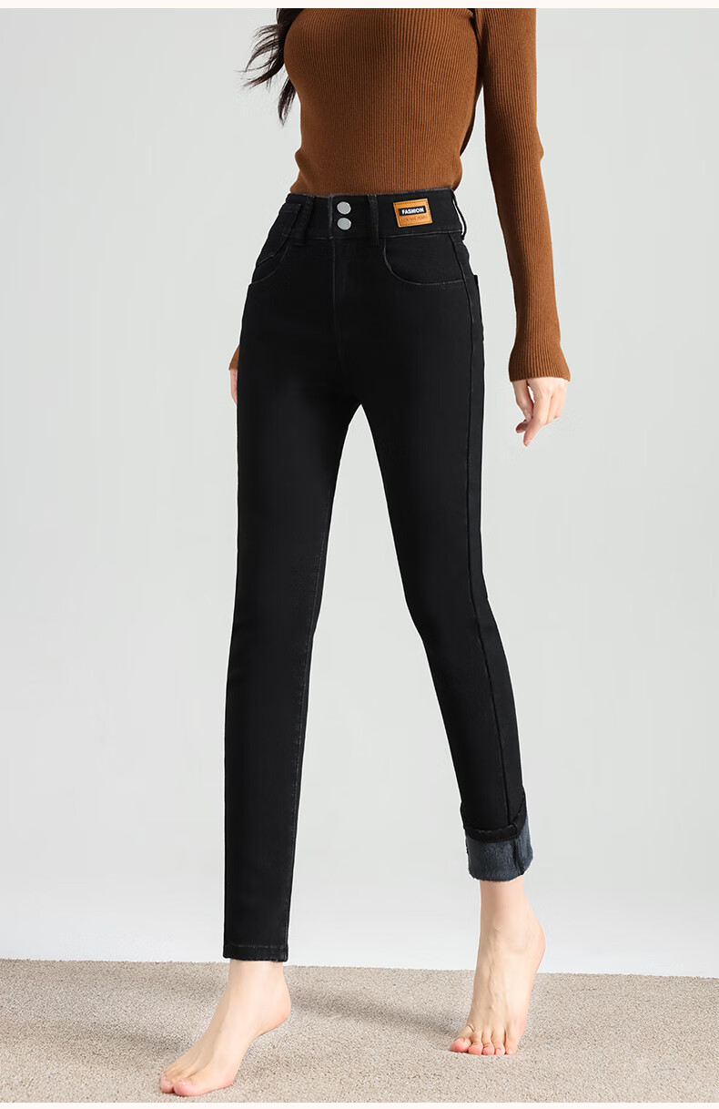 LangSha High-Waisted Jeans with Double Buttons for Women, Spring And Autumn Fashion, Leather Label, Skinny Pants, High Elasticity, Slimming, Fitted Pencil Pants for Wome 26