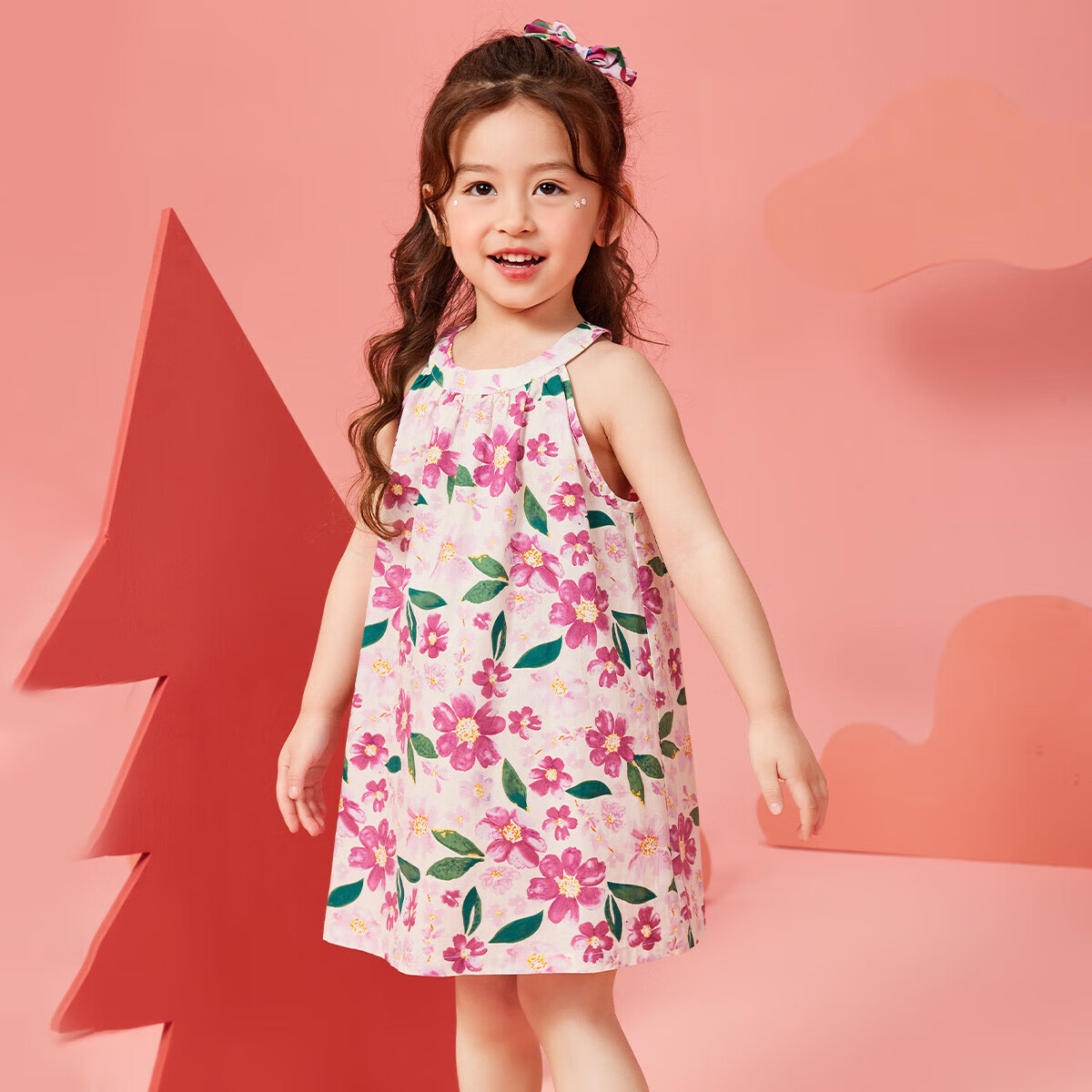 ASK JUNIOR Girls' Summer Dress, Children's Floral Spaghetti Strap Dress for Beach Vacation, Princess Style