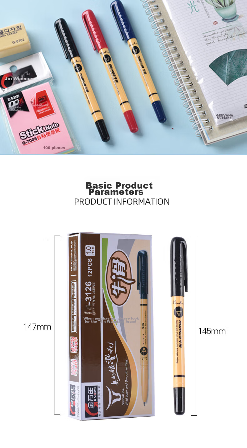 Genvana [Zhongyou Pen] 1.0mm Blue Ballpoint Pen, Smooth Retractable Cap, English Calligraphy Pen, Office Supplies, Pack of 12, G-3126 4