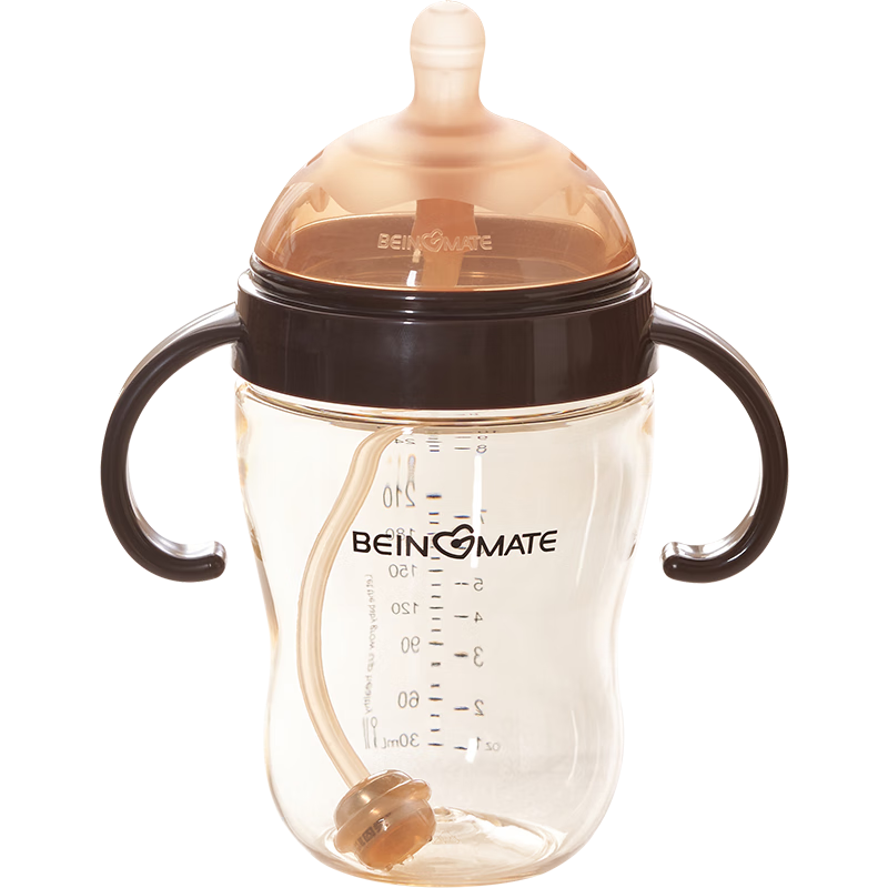 Beingmate Large Capacity Baby Bottle PPSU for Weaning beyond One Year Old, 12 Months+, with Double Handles And Straw, 300ml