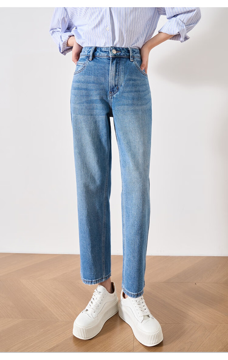 Oulain Women's Jeans, Loose-Fitting Casual Nine-Point Pants for Commuting, Suitable for Spring, Summer And Autumn, Denim Blue, Size L 2