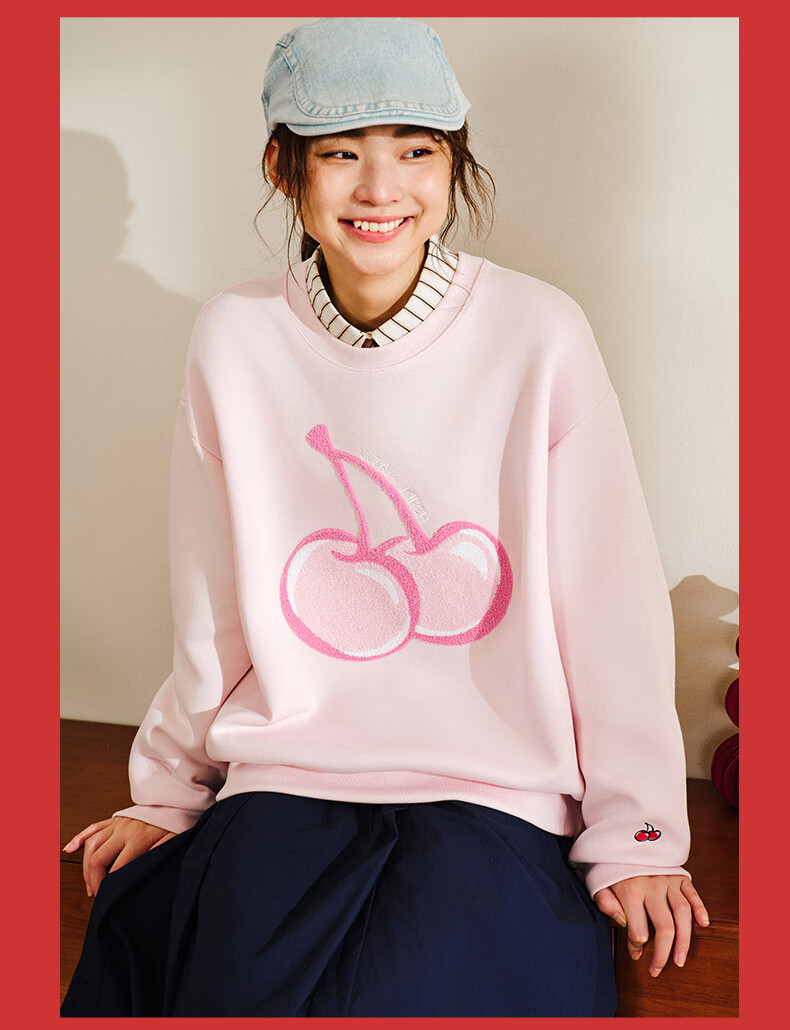 ANTA ×kirsh Collaboration | Cherry Round Neck Pullover Sweatshirt for Women, New Autumn Trendy Sports Top 17
