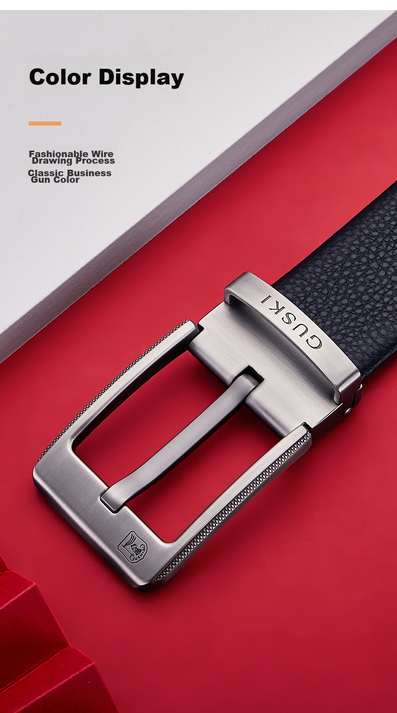 GUSKI Brand Men's Leather Belt with Pin Buckle, Gift Box, Casual Trouser Belt, Birthday Gift for Boyfriend Or Husband 3