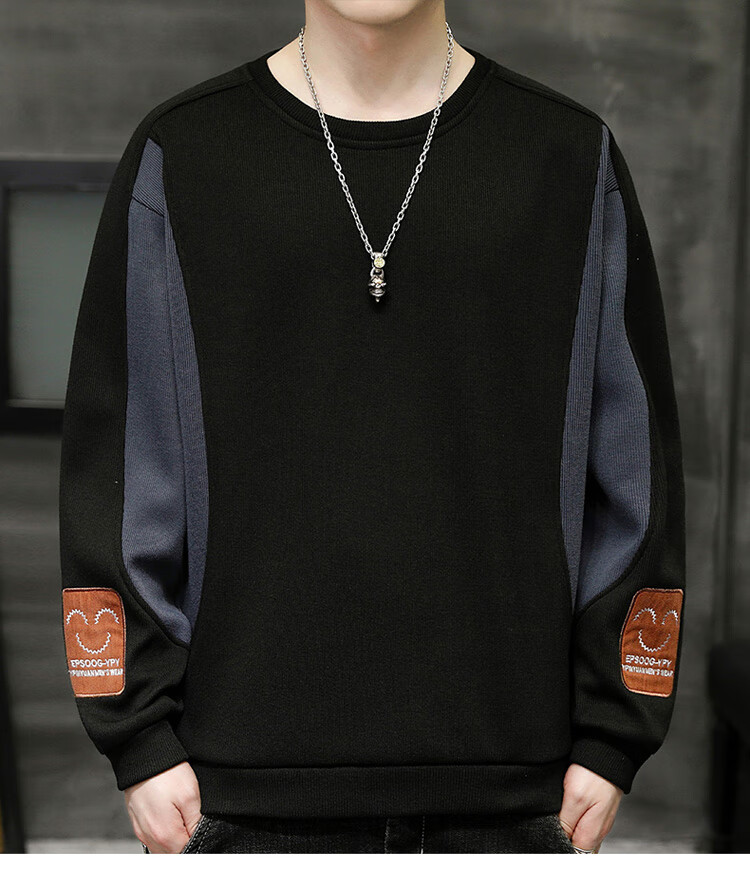 PLAYBOY Men's Crew Neck Sweatshirt Autumn Long Sleeve Loose Casual T-Shirt Black 2XL 15