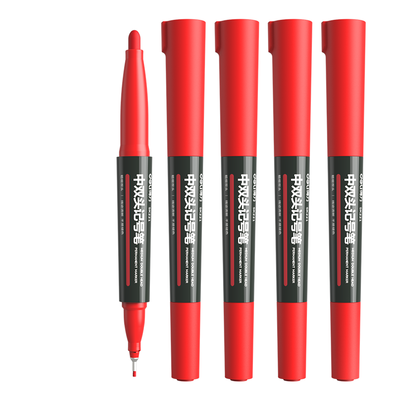 Deli Double-Pointed Express Delivery Logistics Marker Pen, Office Stationery, Teaching And Conference Pen, Marker Pen, 1.8/0.5mm, Red, 10 Pieces/box, SK221