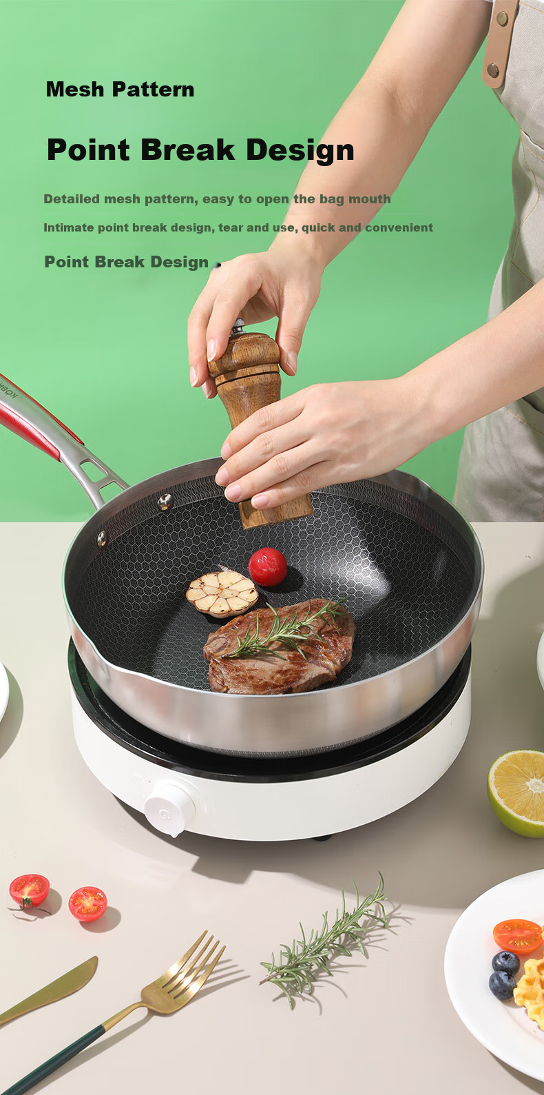 KOBACH Fifth Generation Non-Stick Wok, 316L Stainless Steel, Small Luxury Pan, Flat Bottom Frying And Stir-Frying Pan, 24cm (Suitable for 1-3 People) 4