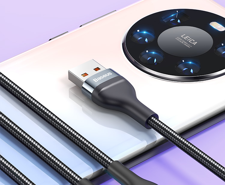 BASEUS Three-In Charging Cable, 6A Fast Charging 66W Charger Cord, Suitable for Apple 14/13, Xiaomi, Huawei, Type-C Android Phones, One-To Car Charger, Blue 2