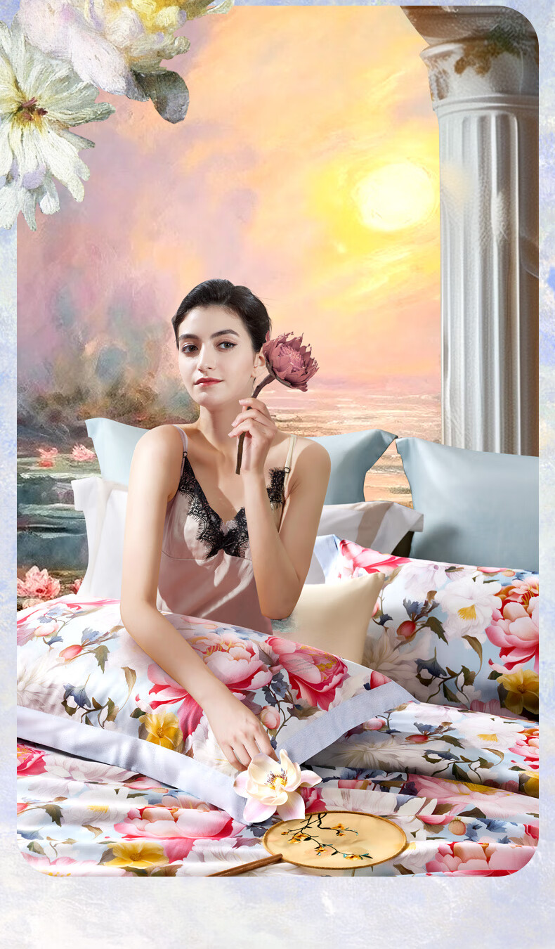 FUANNA Bedding Set, Pure Cotton 100% Bedsheet And Duvet Cover, Floral Pattern Set, Double Size, 203*229cm, Shengshi 9