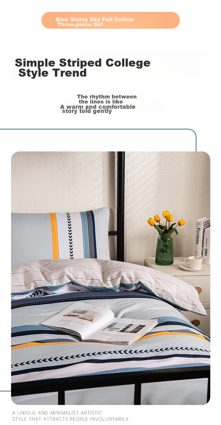 Dohia Home Textiles Student Dormitory Set of Six Pieces (All-Cotton Bedding Three-Piece Set + Quilt + Pillow Core + Mattress) Blanket 8