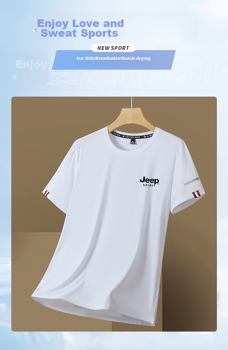 JEEP SPIRIT Men's Short-Sleeve T-Shirt, Summer Half-Sleeve, Ice Silk Quick-Dry, Loose-Fitting Breathable Casual Menswear, White, XL 4