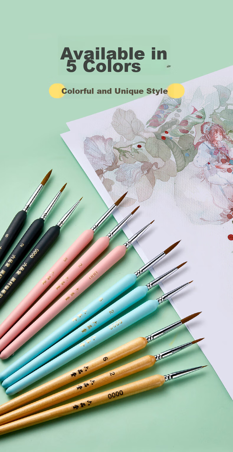 [Lowest Price Online, Real Bargain Live Stream] Liupintang Wolf Hair Ultra-Fine Line Drawing Pen Set with Soft Tip for Painting Acrylic Oil Chinese Watercolor Gouache Calligraphy Brush Fine Line Art Supplies for Students' Detailed Work And Outline Drawing, Black, 10 Pieces 4