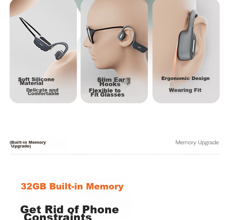 Aiwa G3 [With Built-In 32GB Large Memory], Bone Conduction Bluetooth Headphones, Sports Swimming Professional IPX7 Waterproof, Wireless Non-In Open-Ear Design, Sweat-Resistant, Long Battery Life 22
