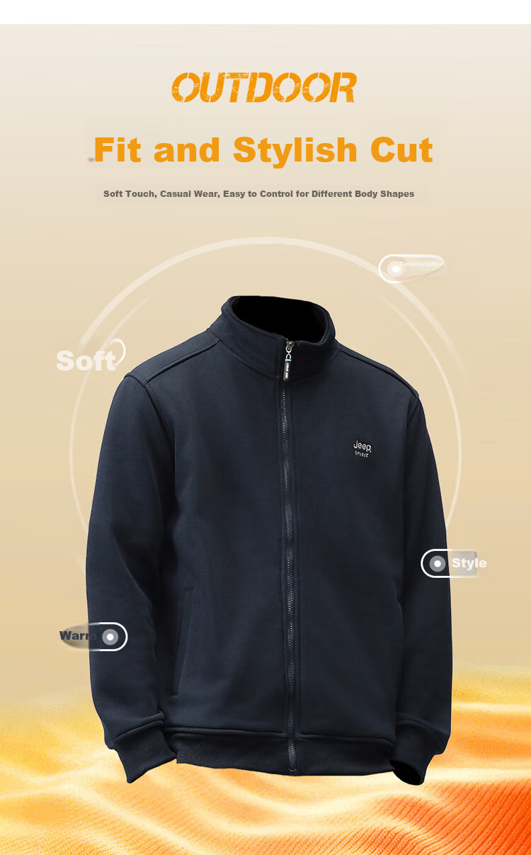 JEEP SPIRIT Men's Jacket, Sweatshirt for Autumn, Loose Casual Trendy Stand-Collar Top, Black, XL 5