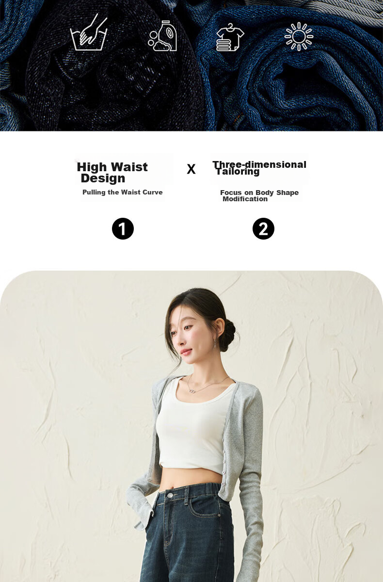 LangSha [New Retro Moisture-Wicking] Women's Jeans, Spring And Autumn Style, Slim-Fit High-Waist, Slimming Loose-Fit Wide-Leg Pants with Draping Effect 6