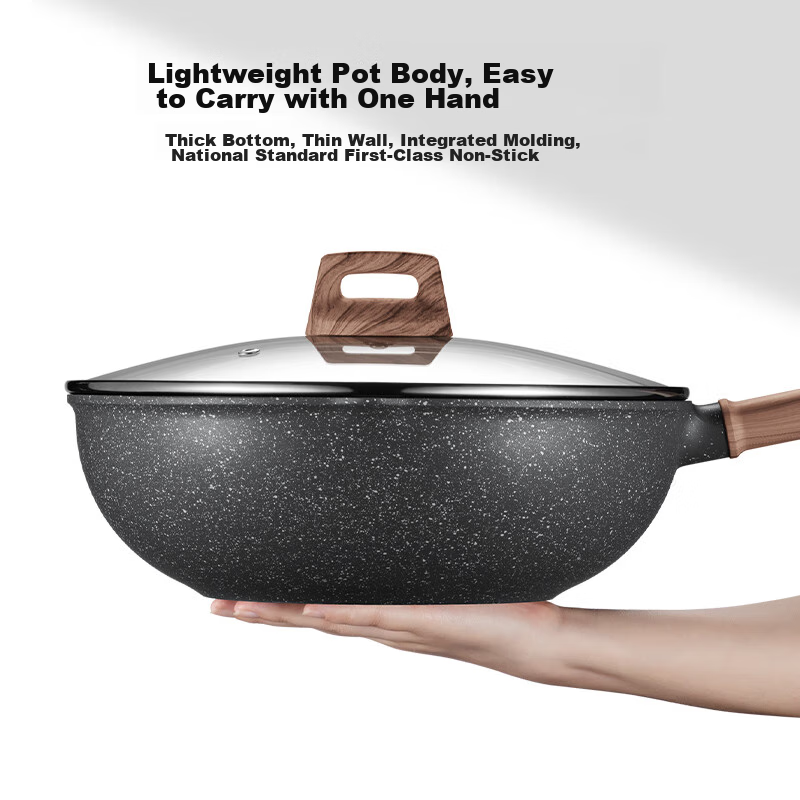 SUPOR Non-Stick Wok, Low Smoke, Household Use, Contains Titanium, Maifanshi Color, Cooking Pan, 30cm, Compatible with Induction And Gas Stoves, Cool Stone