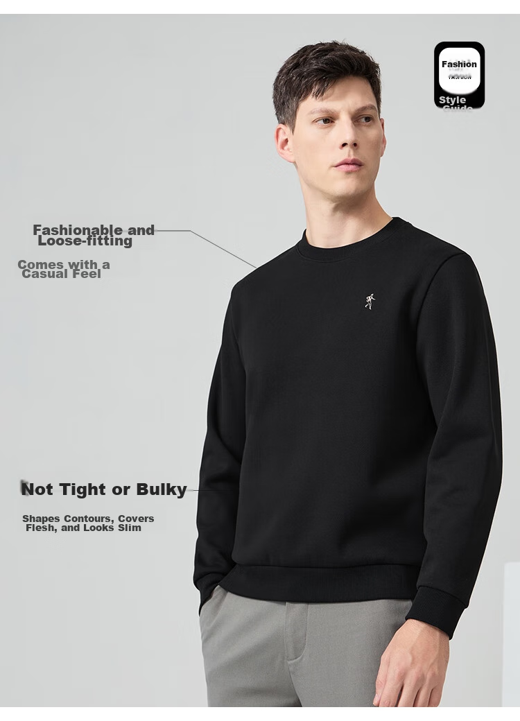DANCING WOLVES [Xinjiang Long-Staple Cotton] Versatile Round Neck Top for Autumn And Winter, Skin-Friendly Breathable Men's Sweatshirt, 001 Black, Size 170 6