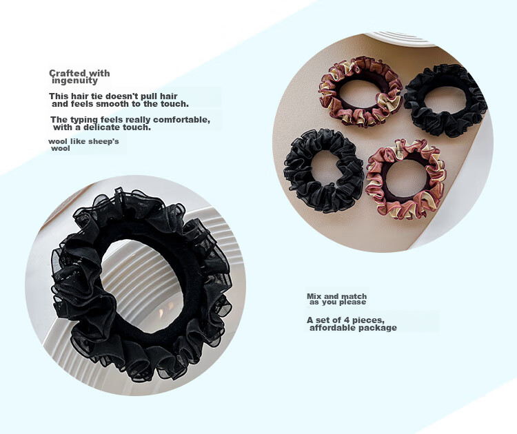 CHIMERA 3-Piece Hair Ties, Satin Large Intestine Hair Bands, Simple Rubber Bands for Bun Hairstyle, Hair Elastics, Hair Accessories, Women's Mid-Autumn Festival Gift 10