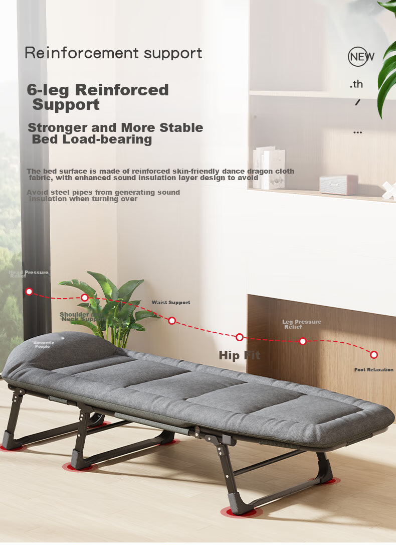 Nanjiren Folding Bed Lounge Chair Single Bed Office Nap Chair Folding Rest Bed Companion Care Bed Simple Camping Bed Light Linen Gray 5