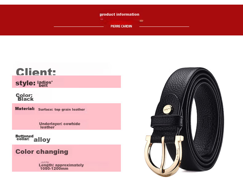 Pierre Cardin Women's Leather Belt [Top Layer Cowhide Pin Buckle], Genuine Leather Waistband Gift Box, Black, Size 115-120 9