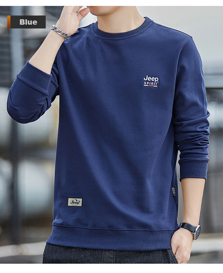 JEEP SPIRIT Men's Spring Casual Long Sleeve T-Shirt Round Neck Blue L 20