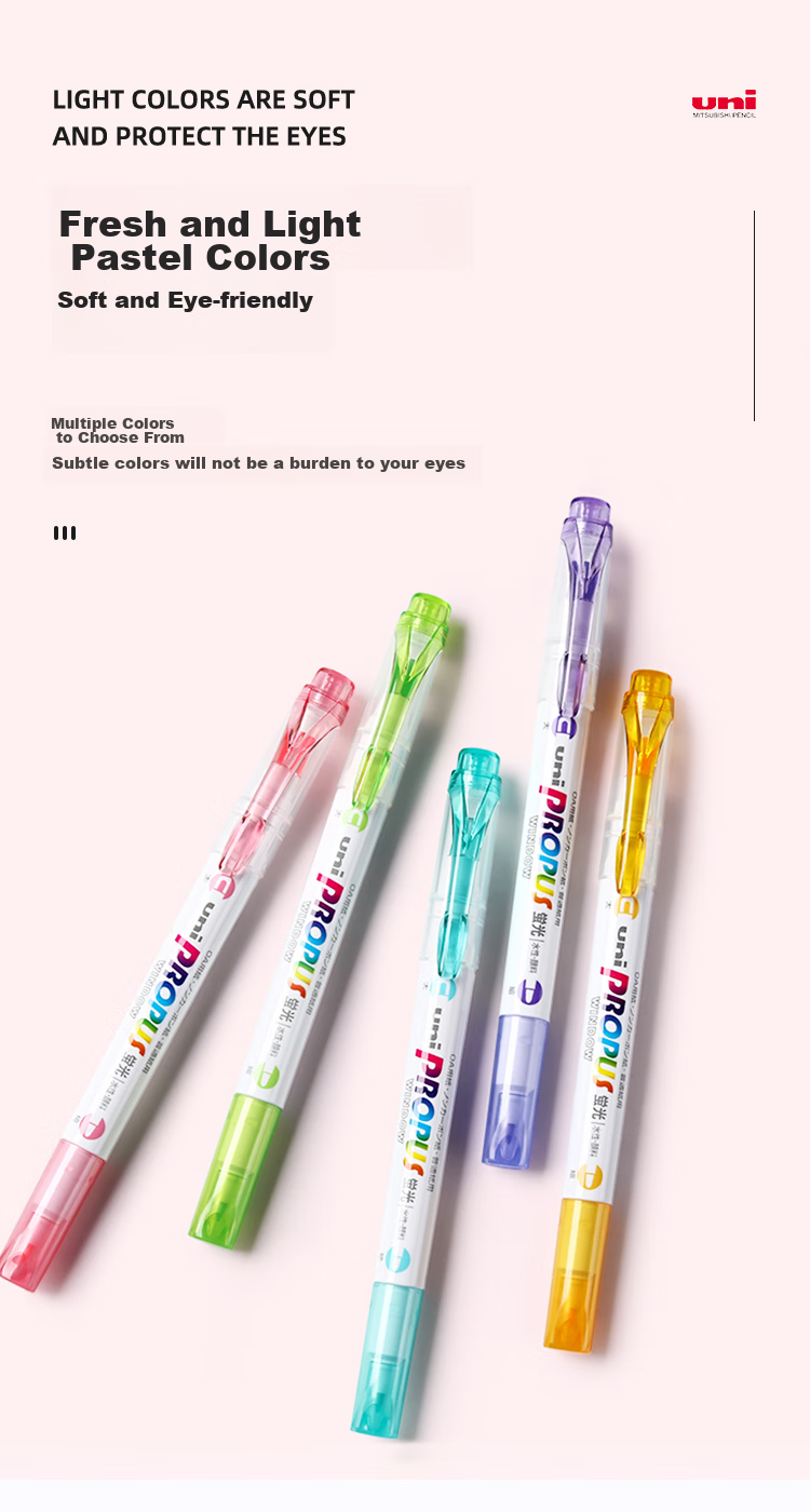 Uni Mitsubishi Light Fluorescent Double-Ended Marker (Fine 0.6mm/thick 4mm) with View Window, Student Highlighting PUS-102T 1 Piece/bag Lam Gree 3