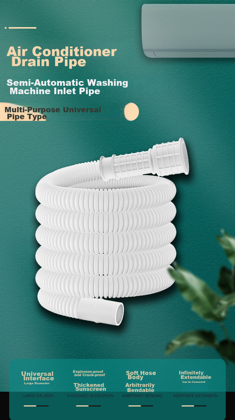 Gelinglan Semi-Automatic Washing Machine Inlet Hose Extension, Corrugated Pipe for Tap Water, Household Faucet Outlet Extension Hose, Flexible Pipe for Air Conditioner Drainage, Universal 2 Meters GSG-2 1