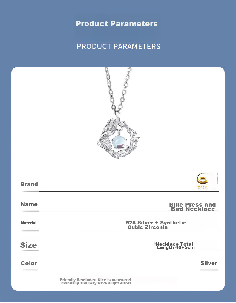 Zhoubaifu Blue Eucalyptus And Bird Silver Necklace for Women, 2026 New Light Luxury Collarbone Chain Pendant, Birthday Gift for Girls 12