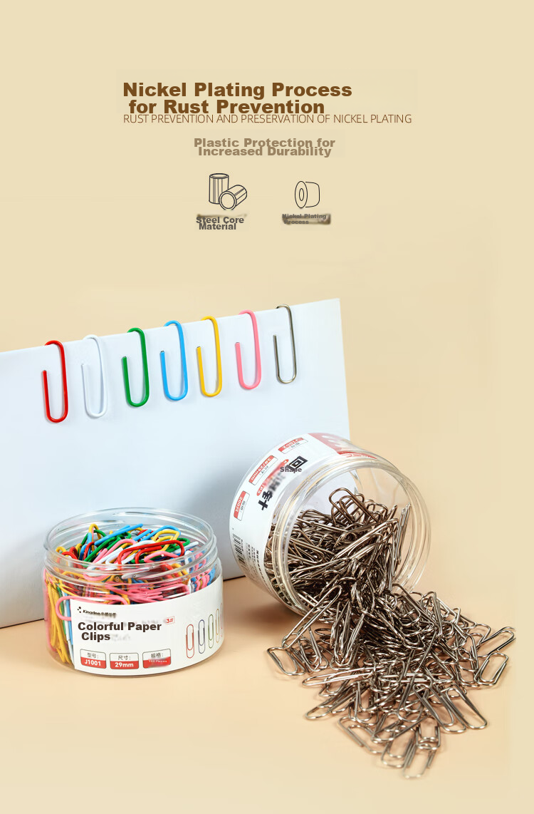 Kingdee 3# Nickel-Plated Paper Clips, Metal Binder Clips, Silver Paper Clips, 200 Pieces/tube, 29mm Large File Clips, Office Supplies 3
