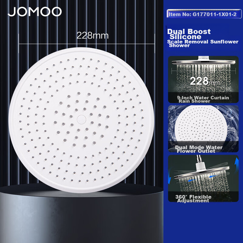JOMOO High-Pressure Shower Head, Descaling Rain Shower with Dual Pressure Boost, Large Top Spray G177011-1X01