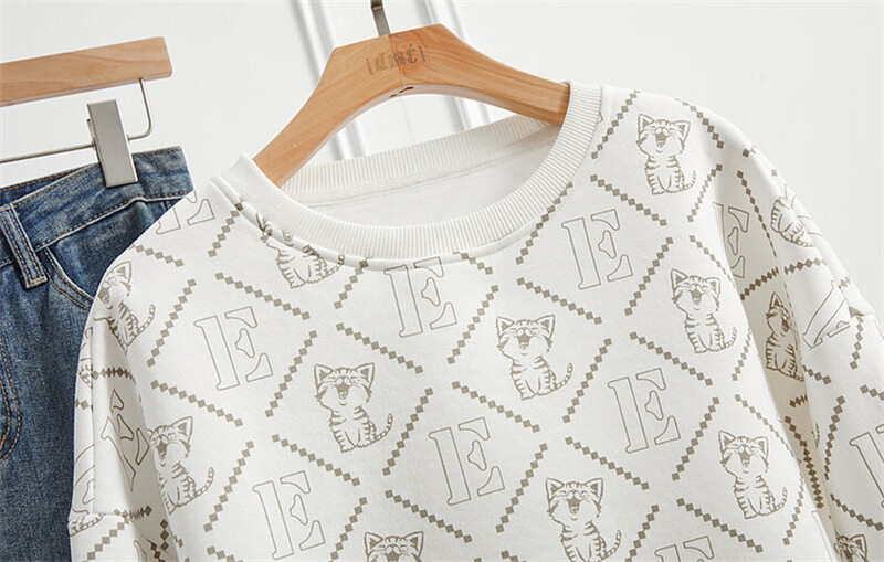 Dme [Cotton Printed Sweatshirt] Spring And Autumn Round Neck Loose Drop Shoulder Long Sleeve Slightly Stretchy Sweatshirt for Wome 8