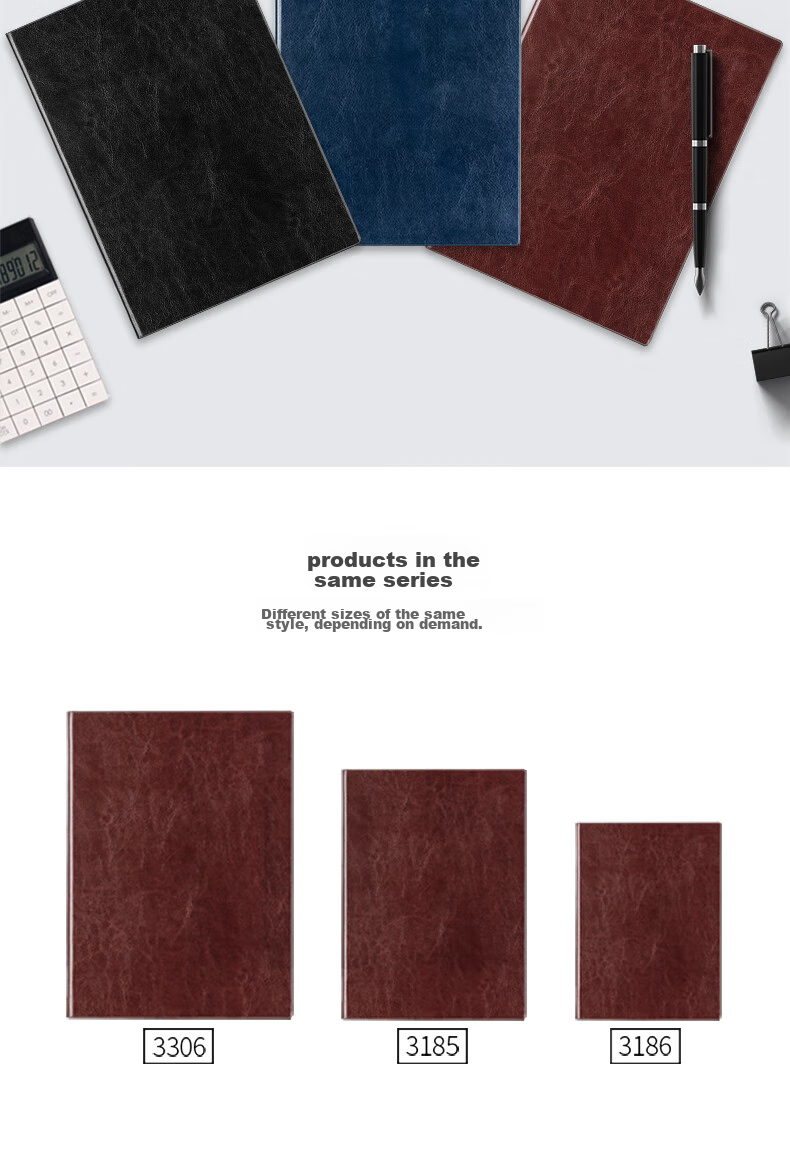 Deli A4/160 Sheets Business Notebook, Office Supplies, Meeting Record, Leather Cover Notebook, Office Diary, Brown 3306 6