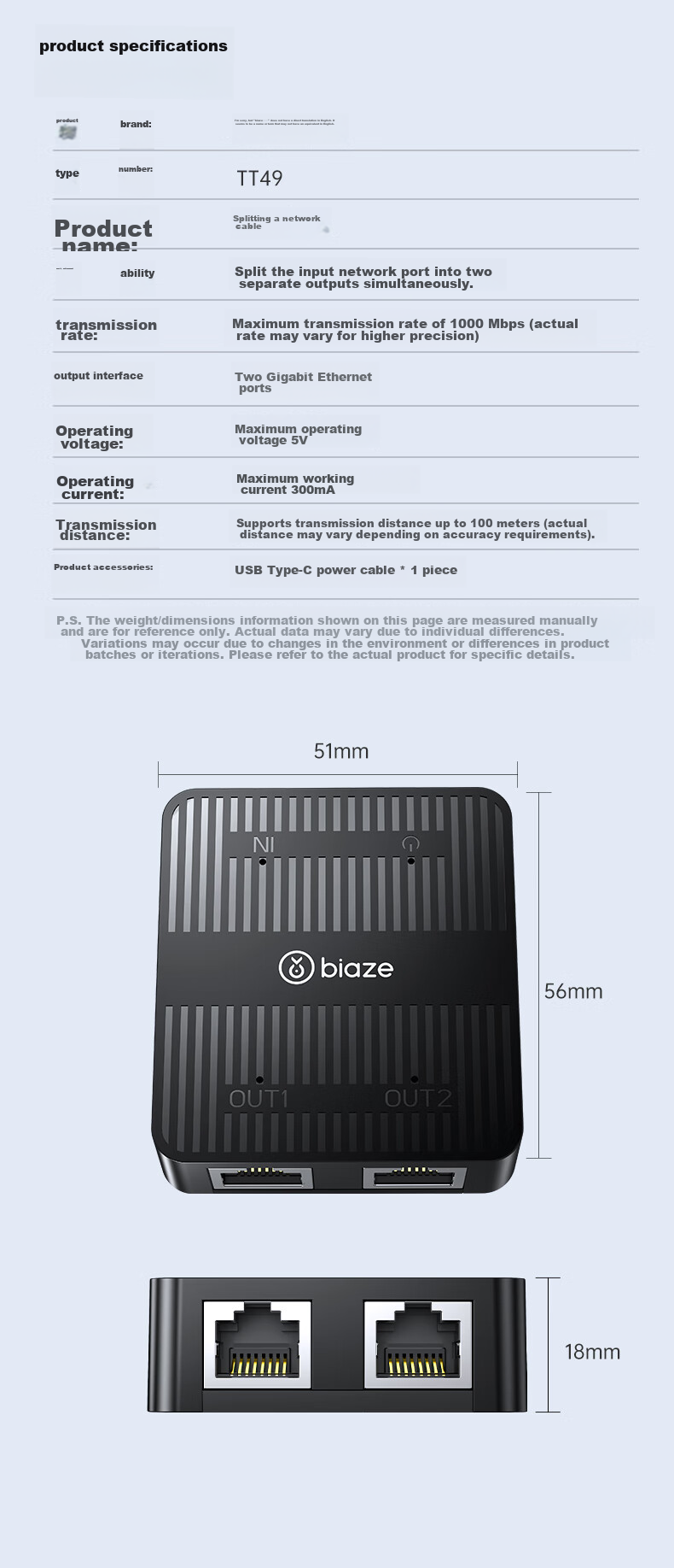 BIAZE Network Cable Splitter Two-In Gigabit Network Extender Simultaneous Internet Connection RJ45 Network Extension Connector Three-Way Head Broadband Router Interface Splitter 12