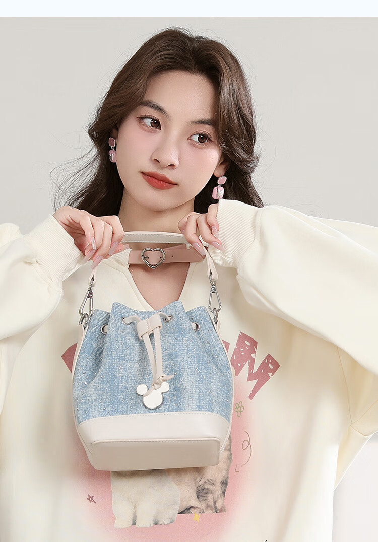 Disney Classic Mickey Women's Shoulder Crossbody Denim Bag Gift Box Dark Denim Mickey Flap Bag 13