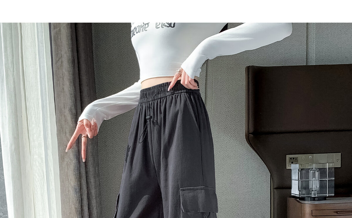 Halo Queen Women's Casual Pants, American-Style Breathable Loose Cargo Pants, High-Waisted Draping Parachute Pants H13KK2711 23