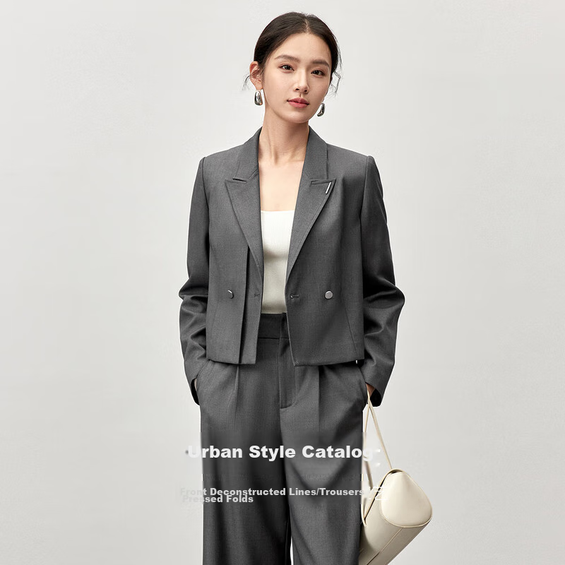 Sentubila Professional Interview Suit Set for Women, Spring And Autumn Style, Formal Wear, High-End Small Suit Outfit, Complete Set, Gray, S