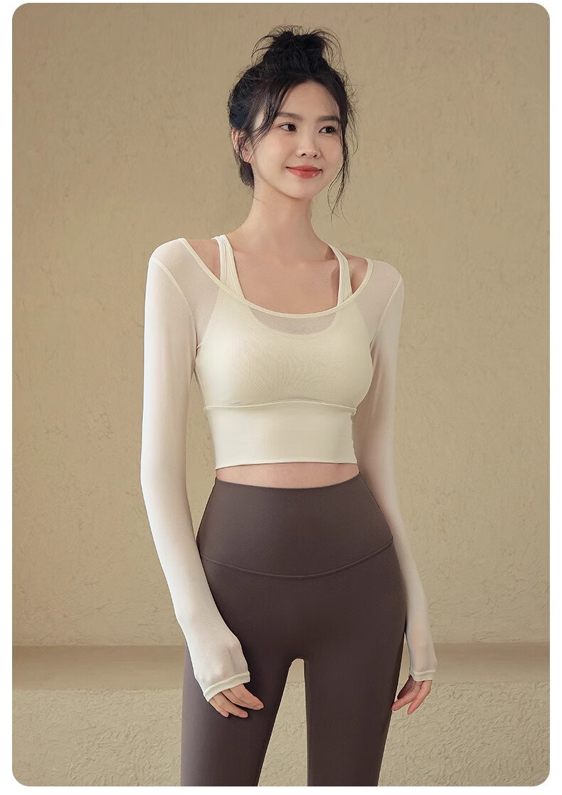 ACKDCS Stylish Yoga Top for Women, Spring New Style with Chest Pads, Sports Tennis Shock-Absorbing Long Sleeve Pilates Fitness Wear 18