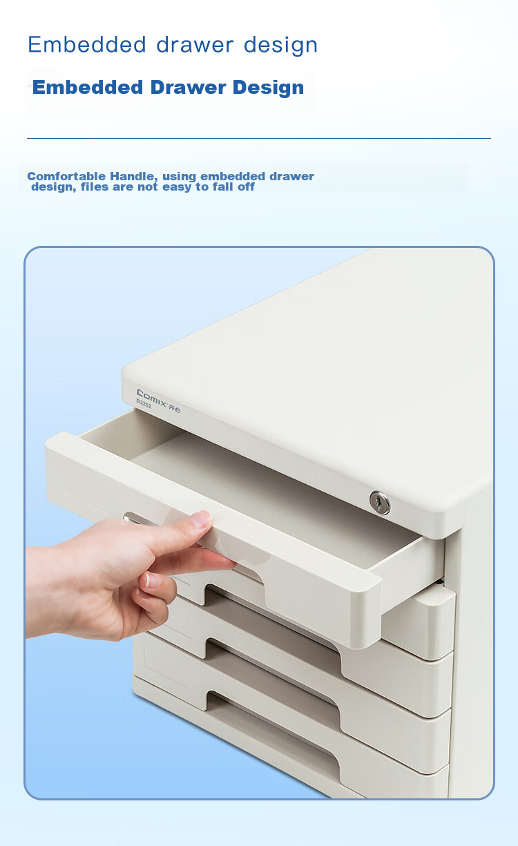 COMIX 5-Tier Lockable Desktop File Cabinet with Drawers, Plastic Storage Cabinet with Index Labels, Office Supplies, Gray B2252 2