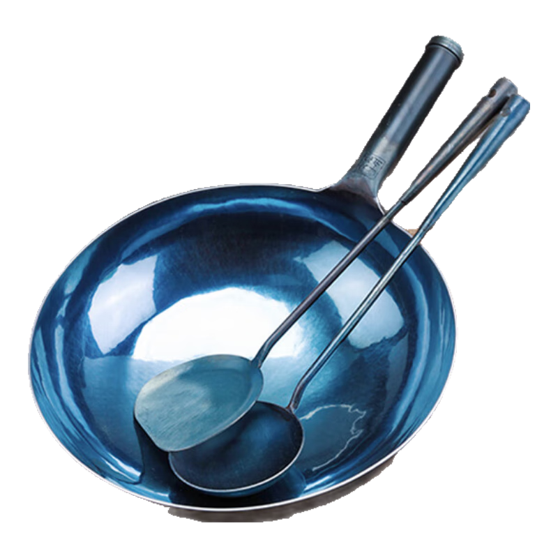 Jincun Iron Wok, Uncoated Round Bottom Cast Iron Pan for Stir-Frying, Traditional Gas Stove Seasoned Pan, 34cm