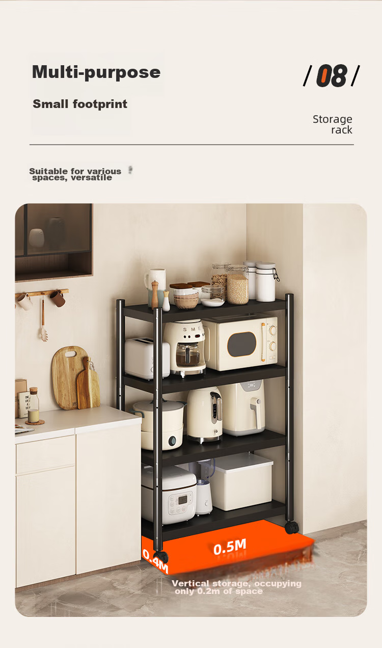 QIAONAMEI Kitchen Storage Rack, Floor-Standing Mobile Organizer Shelf, Oven Rack, Storage Shelf, QNM6135-BK 7