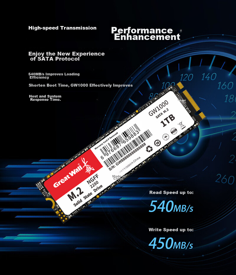 Great Wall 256GB SSD Solid State Drive, M.2 Interface SATA Protocol, Read Speed 540MB/s, GW1000 Series 2