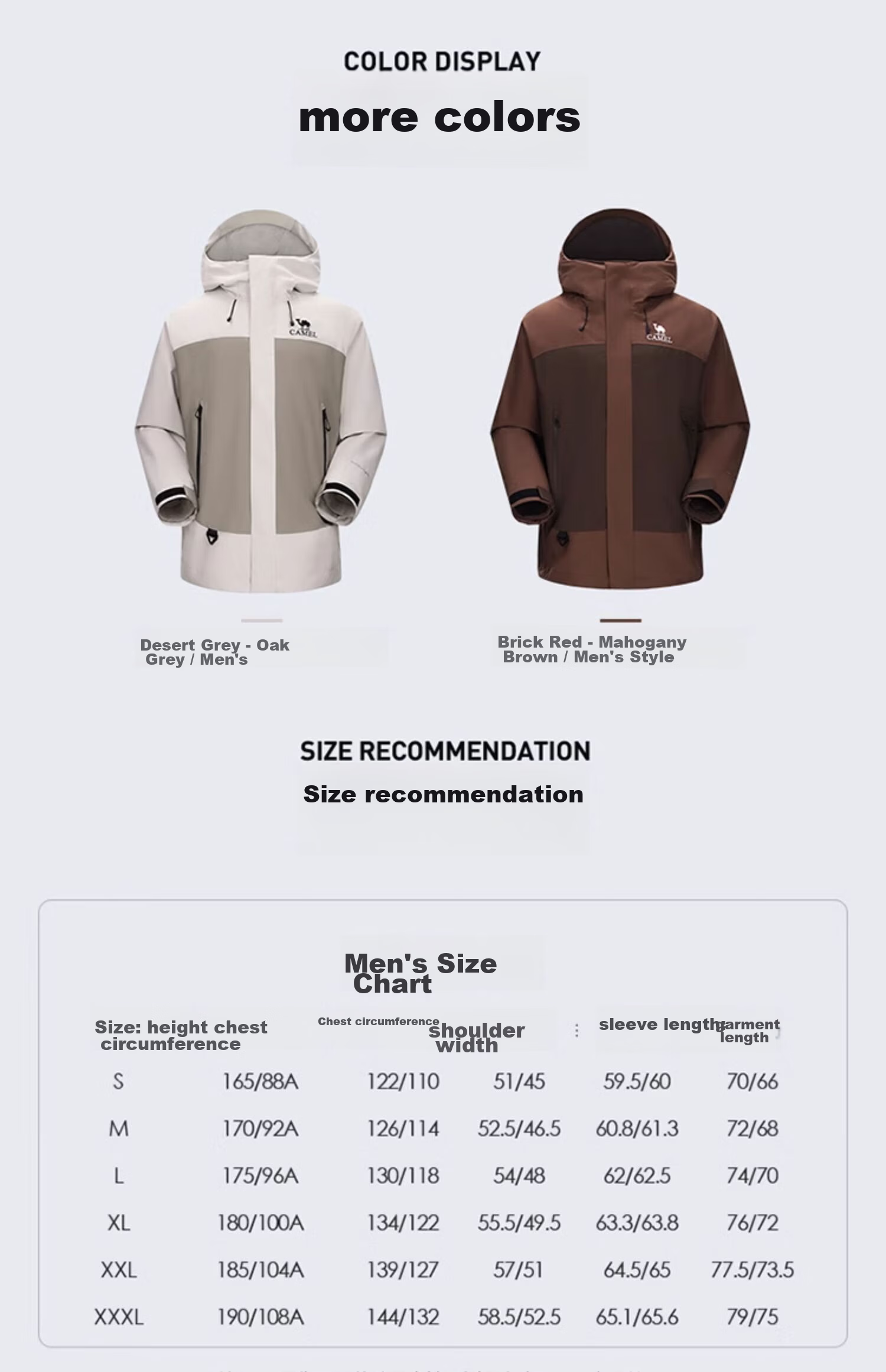 CAMEL Outdoor Jacket, Three-In Cold Protection, Warmth, Storm-Proof, Waterproof, Windproof, Mountaineering Coat, B782 14