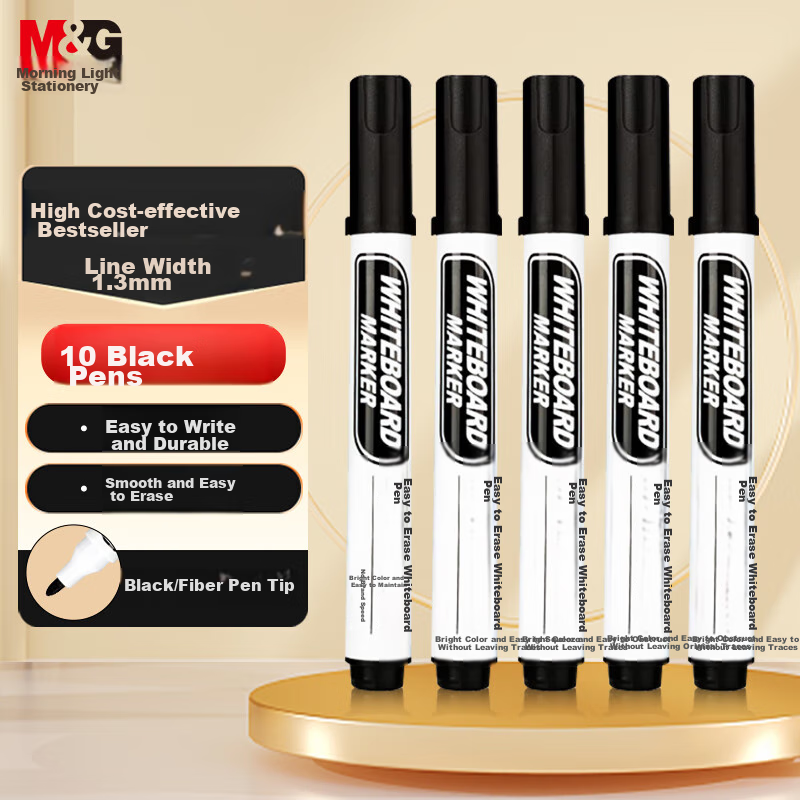 M&G Erasable Whiteboard Markers, Large Capacity for Teaching And Meetings, Wear-Resistant Tip, Black, Pack of 10, Office Supplies, AWMY4030A