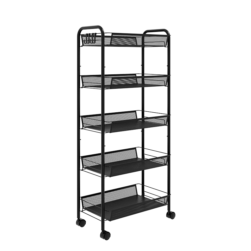 JD Original Kaka Kitchen Storage Rack, Floor-Standing Storage Cabinet, Spice Rack, Sideboard, Small Cart, Black, 5 Tiers
