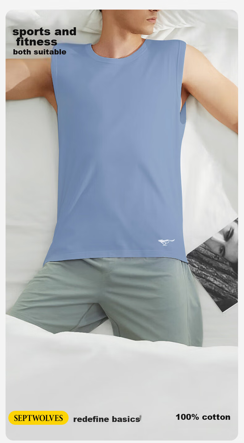 SEPTWOLVES [100% Cotton Soft Comfortable] Wide Shoulder Tank Top for Men, Pure Cotton Undershirt, Sleeveless T-Shirt, Sports Fitness Vest, Undershirt 2